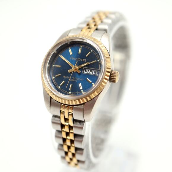 Vintage Armitron Two Tone Presidential Watch 25mm Blue Day Date w New Battery - Picture 1 of 16